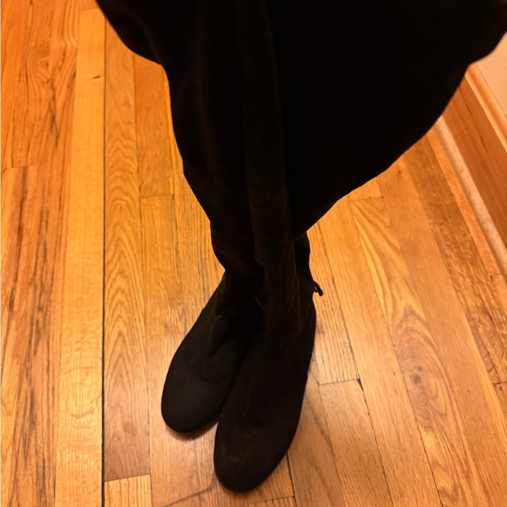 Black Suede Knee-High Boots